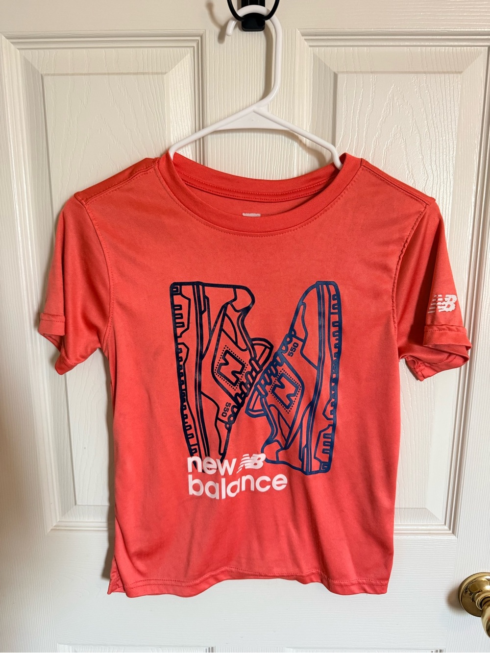 New Balance Coral Tee with Navy Sneaker Graphic